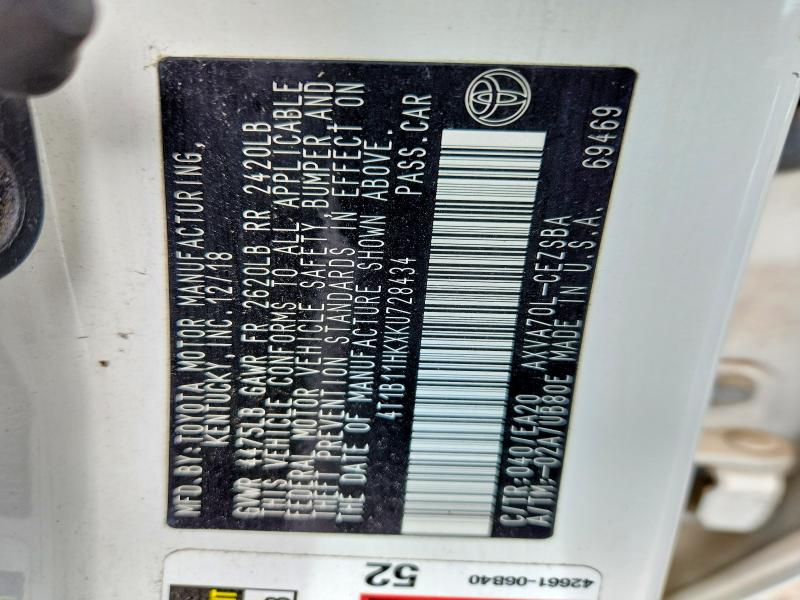 Aukcja sprzedaży 2019 Toyota Camry, vin: 4T1B11HKXKU728434, numer aukcji: 53666596
