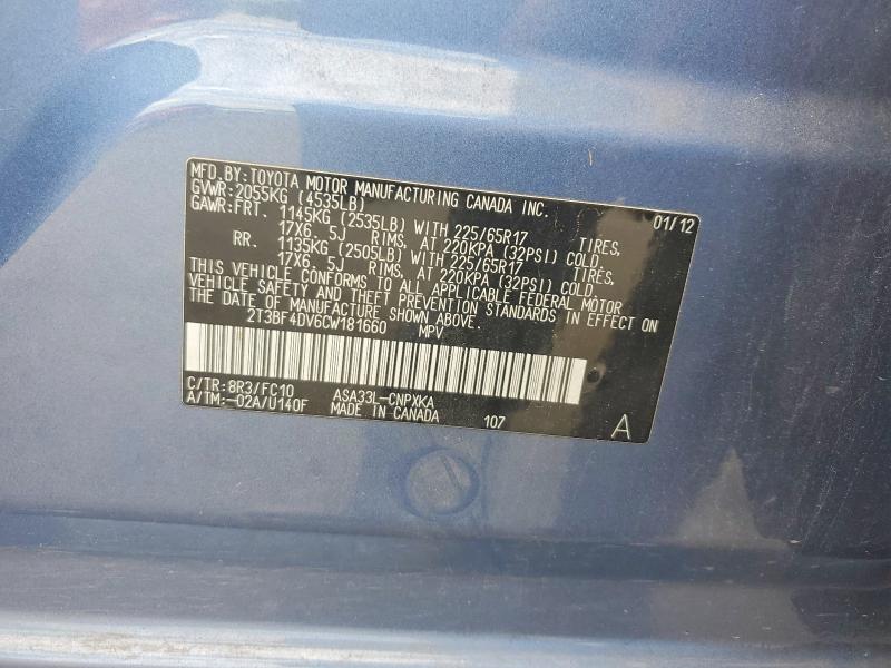 57529796 :رقم المزاد ، 2T3BF4DV6CW181660 vin ، 2012 Toyota Rav4 مزاد بيع