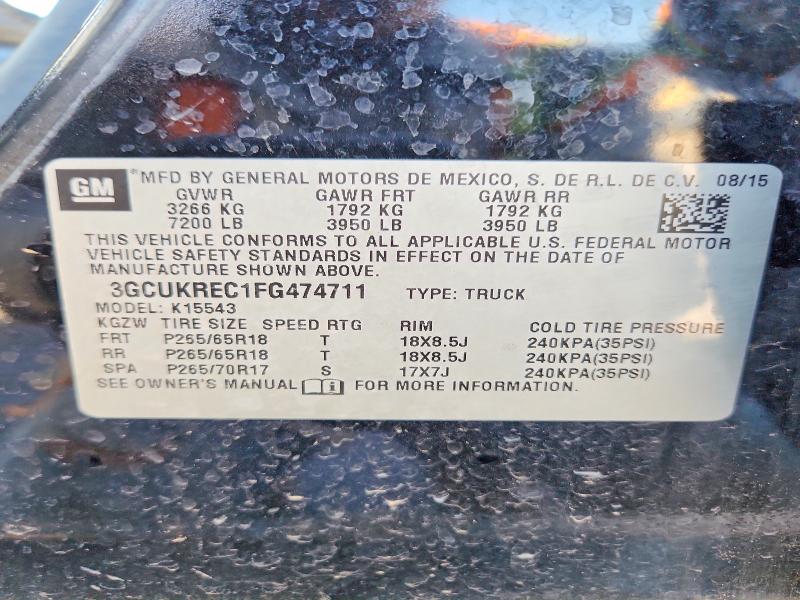 2015 Chevrolet Silverado მანქანა იყიდება აუქციონზე, vin: 3GCUKREC1FG474711, აუქციონის ნომერი: 56692596