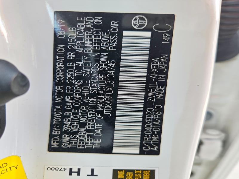 Aukcja sprzedaży 2020 Toyota Prius, vin: JTDKARFUXL3104745, numer aukcji: 58308596