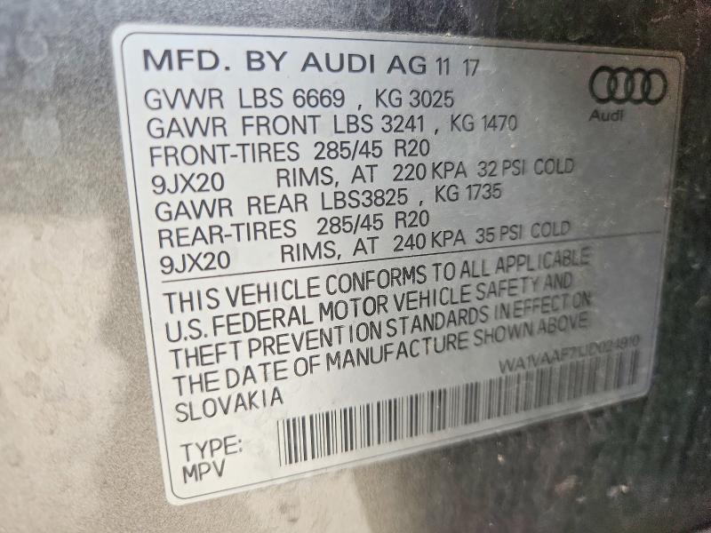 Продаж на аукціоні авто 2018 Audi Q7, vin: WA1VAAF71JD024910, номер лоту: 55422716