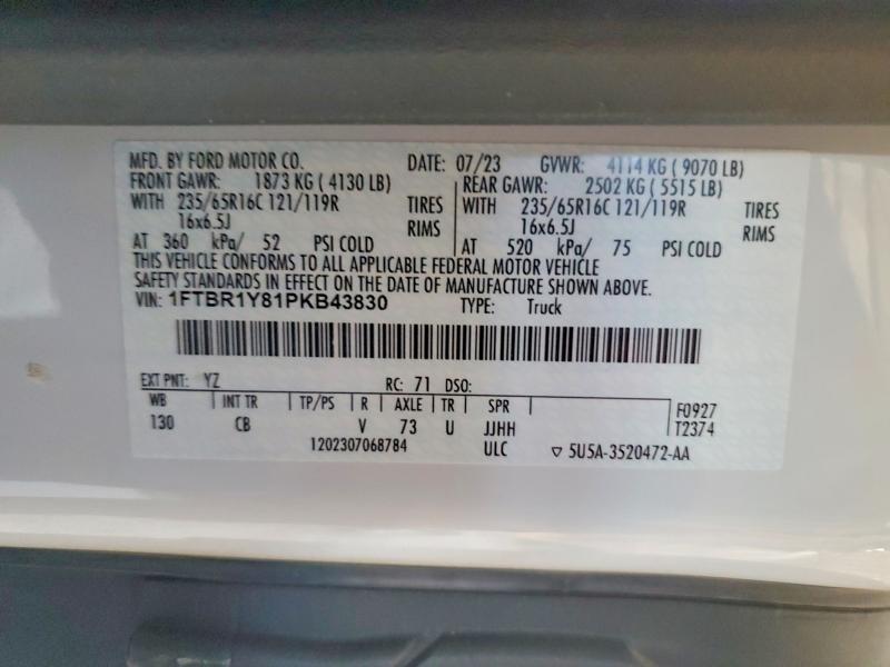 Продажа на аукционе авто 2023 Ford Transit, vin: 1FTBR1Y81PKB43830, номер лота: 58392096