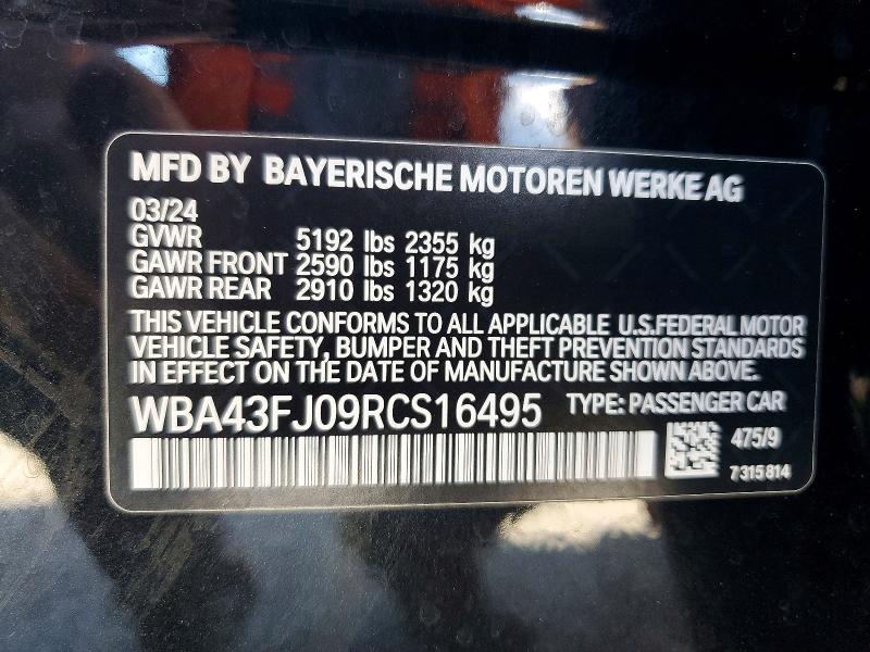 57034646 :رقم المزاد ، WBA43FJ09RCS16495 vin ، 2024 Bmw 530 مزاد بيع