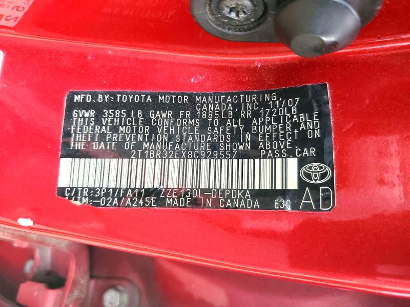 Aukcja sprzedaży 2008 Toyota Corolla, vin: 2T1BR32EX8C929557, numer aukcji: 56893036