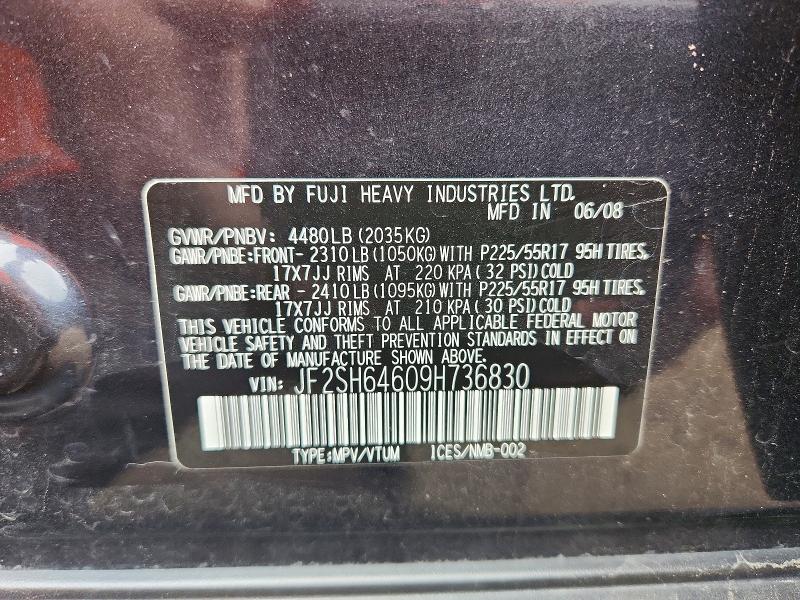 Aukcja sprzedaży 2009 Subaru Forester, vin: JF2SH64609H736830, numer aukcji: 58098536