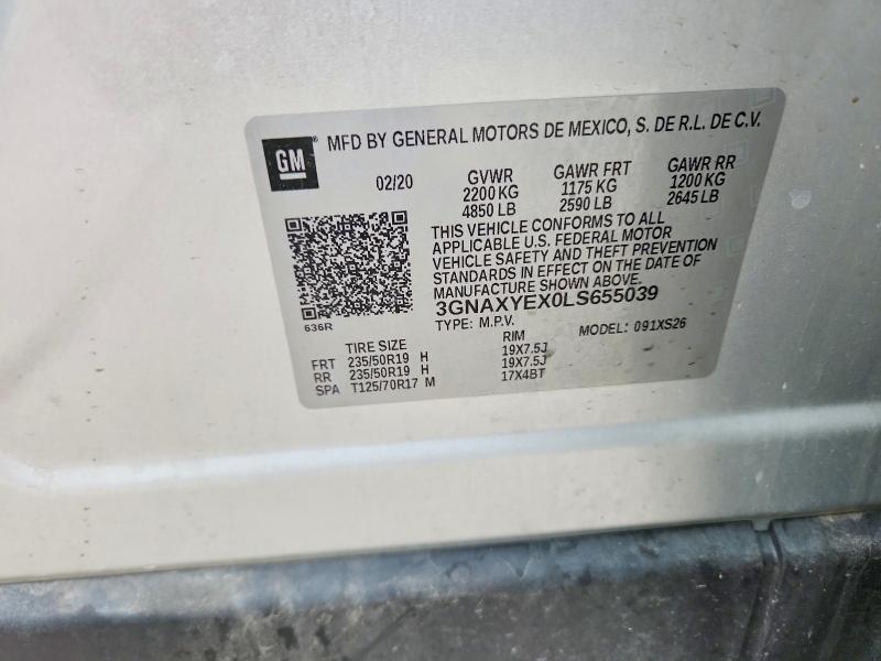 Продаж на аукціоні авто 2020 Chevrolet Equinox, vin: 3GNAXYEX0LS655039, номер лоту: 56636726