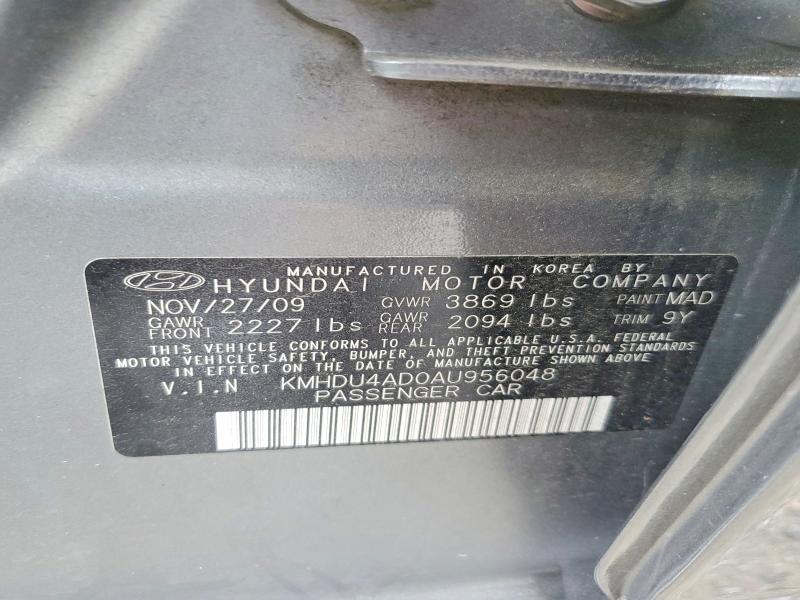 Aukcja sprzedaży 2010 Hyundai Elantra, vin: KMHDU4AD0AU956048, numer aukcji: 57430186