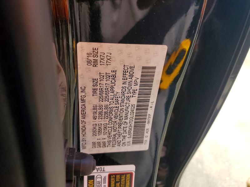 Продажа на аукционе авто 2016 Honda Cr-v, vin: 5J6RM3H70GL024025, номер лота: 56645736