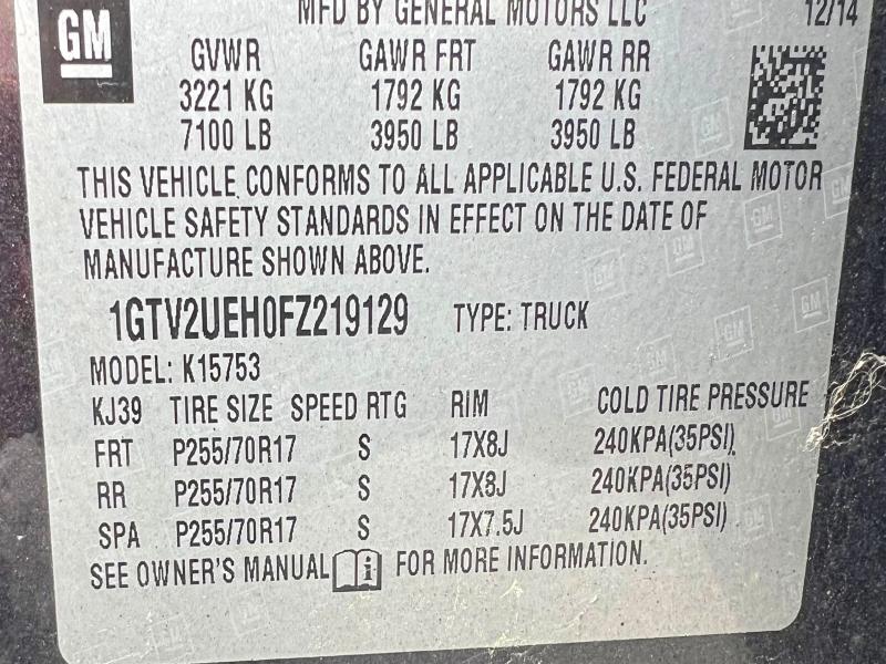 Продаж на аукціоні авто 2015 Gmc Sierra, vin: 1GTV2UEH0FZ219129, номер лоту: 59003856