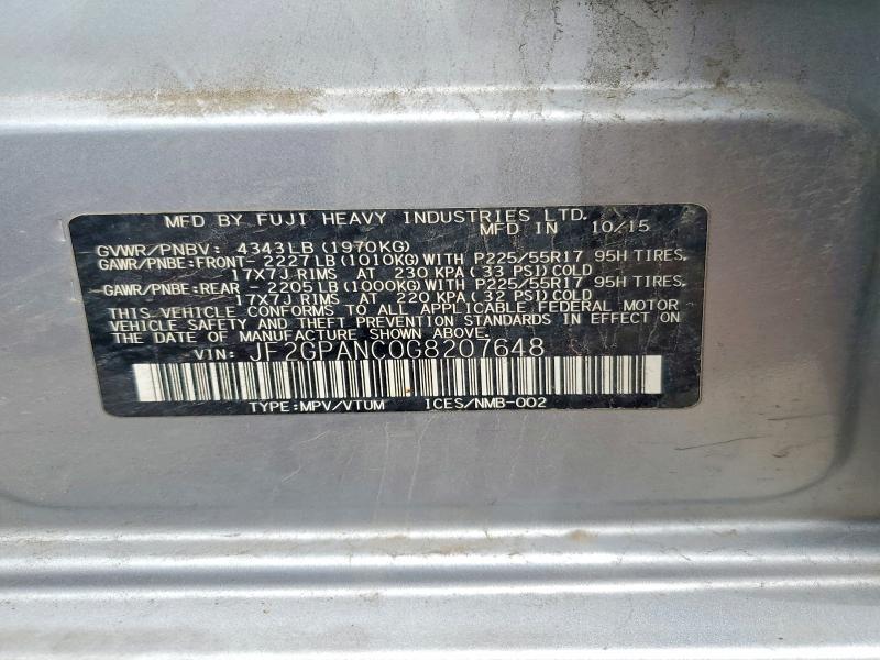 2016 Subaru Crosstrek მანქანა იყიდება აუქციონზე, vin: JF2GPANC0G8207648, აუქციონის ნომერი: 56789846
