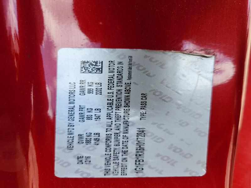 57838156 :رقم المزاد ، 1G1FB1RX6H0172841 vin ، 2017 Chevrolet Camaro مزاد بيع