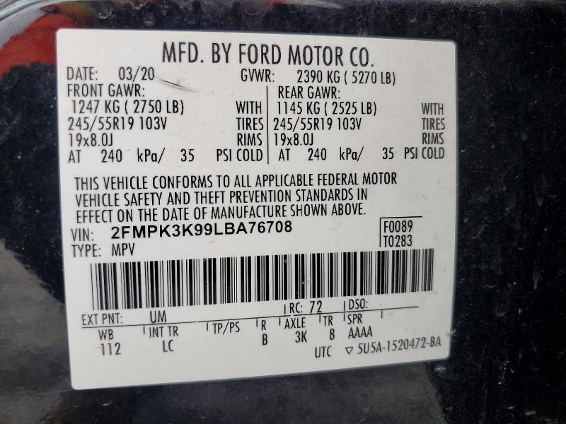 Aukcja sprzedaży 2020 Ford Edge, vin: 2FMPK3K99LBA76708, numer aukcji: 58021736