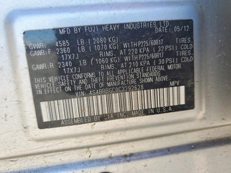 Aukcja sprzedaży 2012 Subaru Outback, vin: 4S4BRBGC0C3292628, numer aukcji: 85992175