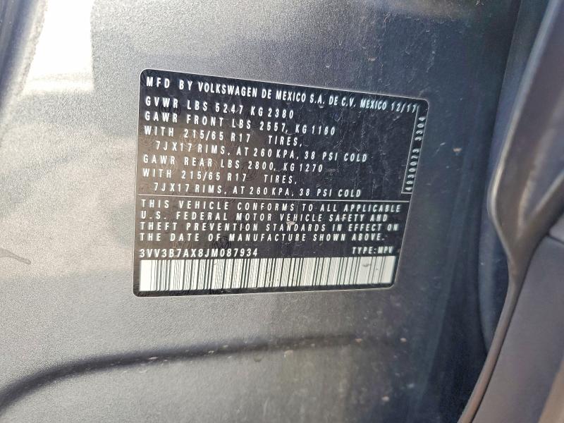 Продаж на аукціоні авто 2018 Volkswagen Tiguan, vin: 3VV3B7AX8JM087934, номер лоту: 54286286