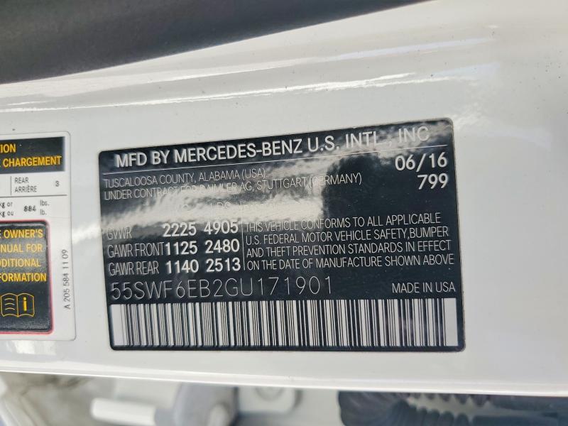 2016 Mercedes-benz C მანქანა იყიდება აუქციონზე, vin: 55SWF6EB2GU171901, აუქციონის ნომერი: 55805086