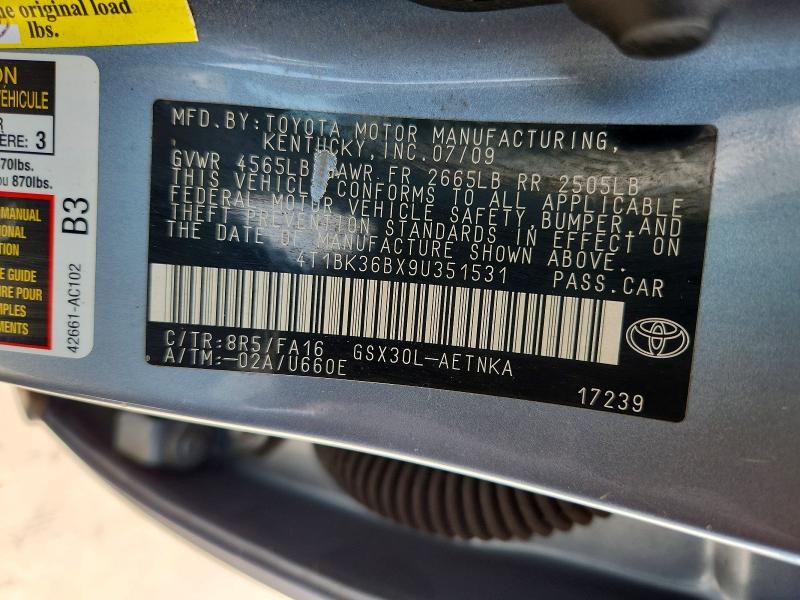 2009 Toyota Avalon მანქანა იყიდება აუქციონზე, vin: 4T1BK36BX9U351531, აუქციონის ნომერი: 57659416