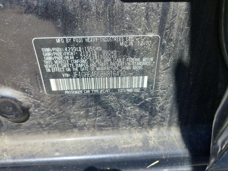 2011 Subaru Impreza მანქანა იყიდება აუქციონზე, vin: JF1GH6A66BH816430, აუქციონის ნომერი: 55842366