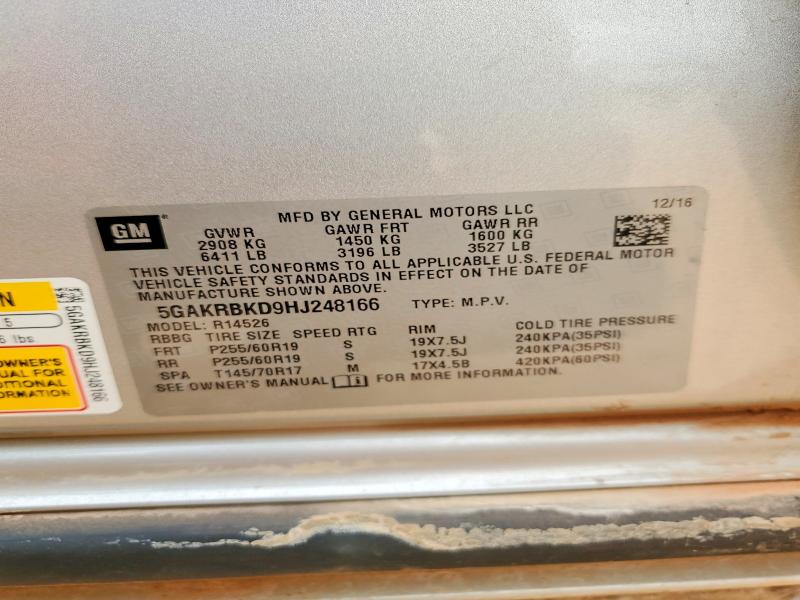 Aukcja sprzedaży 2017 Buick Enclave, vin: 5GAKRBKD9HJ248166, numer aukcji: 56230366
