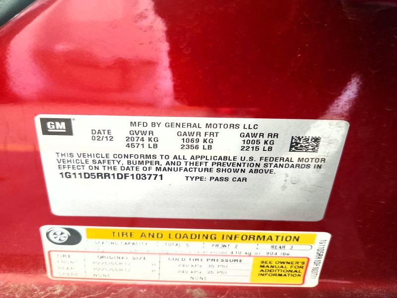 56444546 :رقم المزاد ، 1G11D5RR1DF103771 vin ، 2013 Chevrolet Malibu مزاد بيع