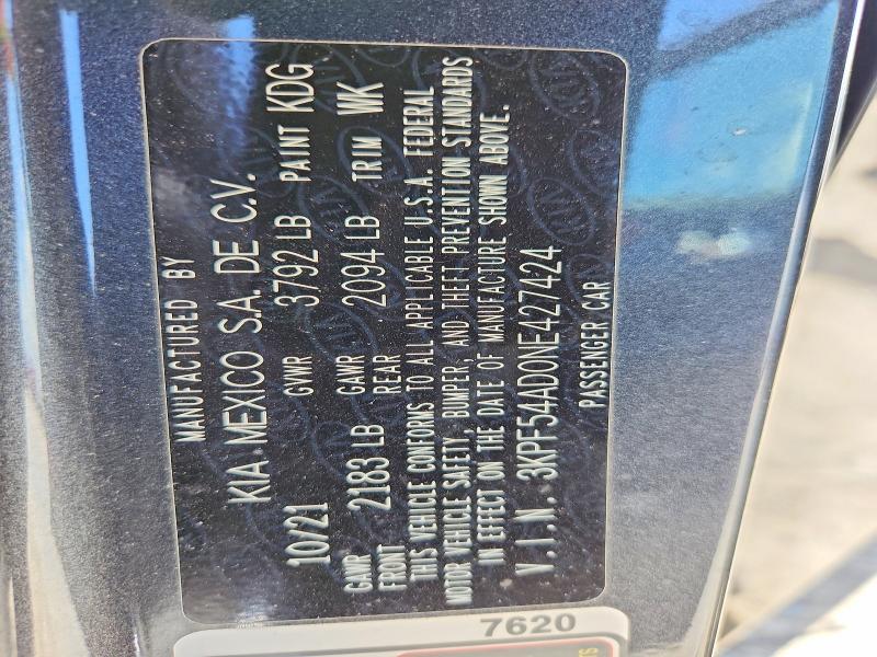 85459705 :رقم المزاد ، 3KPF54AD0NE427424 vin ، 2022 Kia Forte مزاد بيع