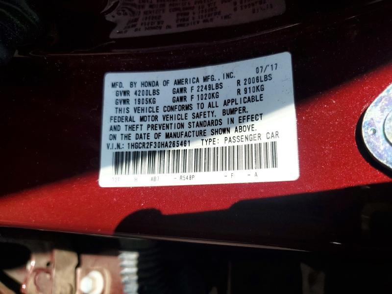 Продаж на аукціоні авто 2017 Honda Accord, vin: 1HGCR2F30HA265461, номер лоту: 56683416