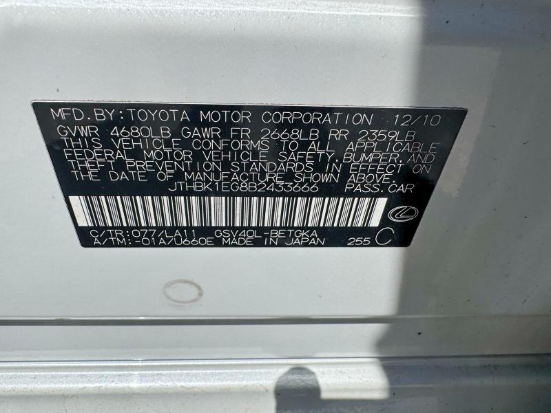 Aukcja sprzedaży 2011 Lexus Es, vin: JTHBK1EG8B2433666, numer aukcji: 56298826