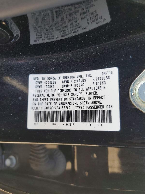 Aukcja sprzedaży 2015 Honda Accord, vin: 1HGCR2F32FA158263, numer aukcji: 57581816