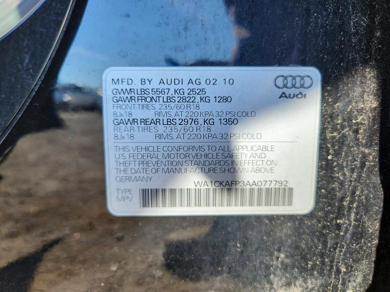 57201446 :رقم المزاد ، WA1CKAFP3AA077792 vin ، 2010 Audi Q5 مزاد بيع