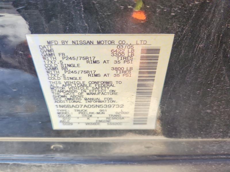 Aukcja sprzedaży 2005 Nissan Titan, vin: 1N6BA07A05N539732, numer aukcji: 55577976