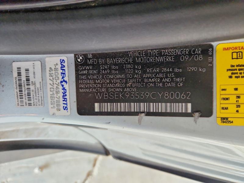 Продаж на аукціоні авто 2009 Bmw M6, vin: WBSEK93539CY80062, номер лоту: 57595786