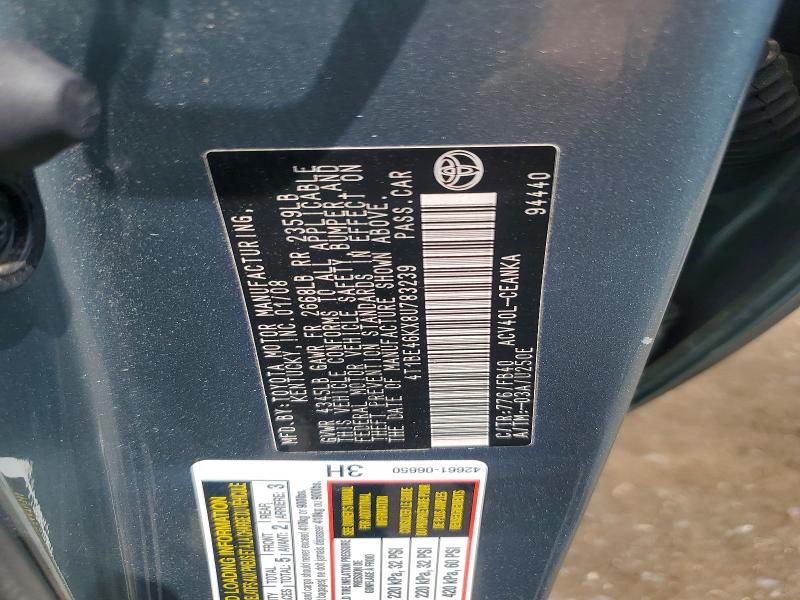 2008 Toyota Camry მანქანა იყიდება აუქციონზე, vin: 4T1BE46KX8U783239, აუქციონის ნომერი: 56138236