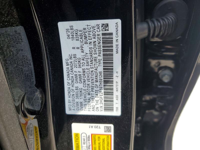 57749776 :رقم المزاد ، 2HGFE2F59TH591246 vin ، 2026 Honda Civic مزاد بيع