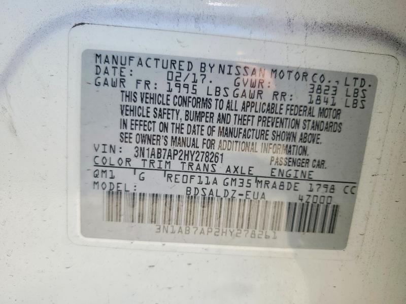 Продажа на аукционе авто 2017 Nissan Sentra, vin: 3N1AB7AP2HY278261, номер лота: 58189066
