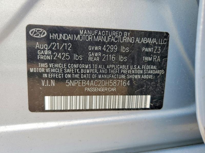 57705246 :رقم المزاد ، 5NPEB4AC2DH587164 vin ، 2013 Hyundai Sonata مزاد بيع