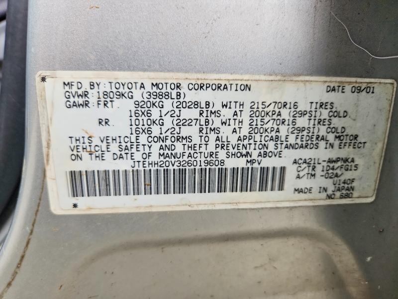 Aukcja sprzedaży 2002 Toyota Rav4, vin: JTEHH20V326019608, numer aukcji: 52580146