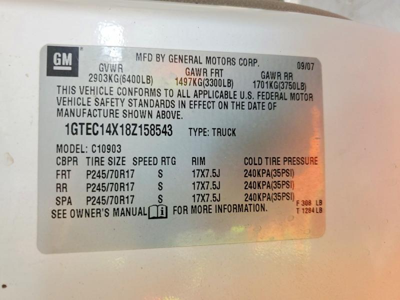 Aukcja sprzedaży 2008 Gmc Sierra, vin: 1GTEC14X18Z158543, numer aukcji: 57567086