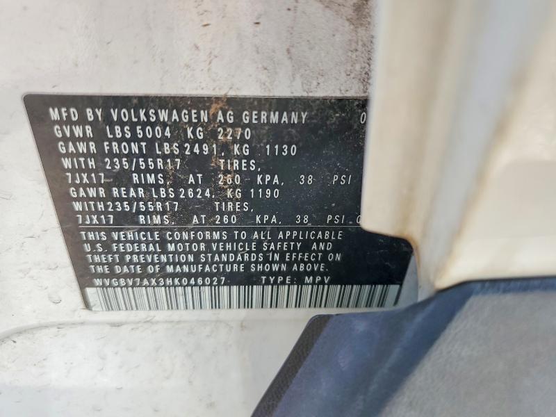 Aukcja sprzedaży 2017 Volkswagen Tiguan, vin: WVGBV7AX3HK046027, numer aukcji: 56430596