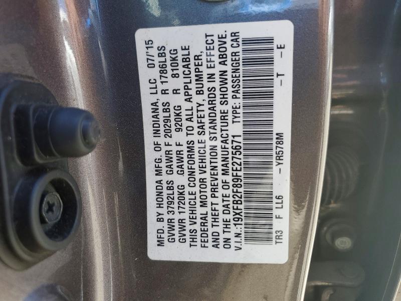 57176146 :رقم المزاد ، 19XFB2F89FE275671 vin ، 2015 Honda Civic مزاد بيع