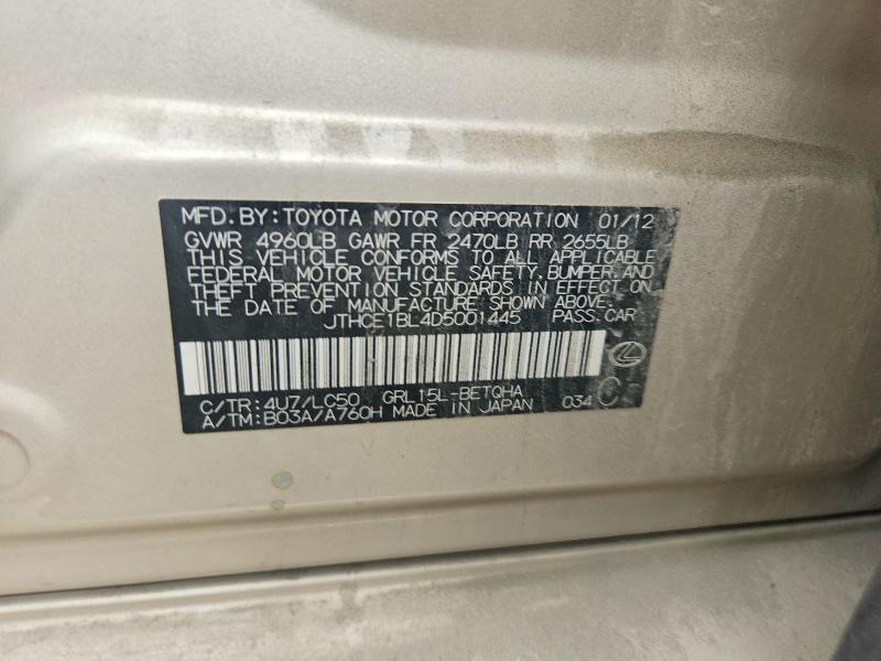 2013 Lexus Gs მანქანა იყიდება აუქციონზე, vin: JTHCE1BL4D5001445, აუქციონის ნომერი: 56483036