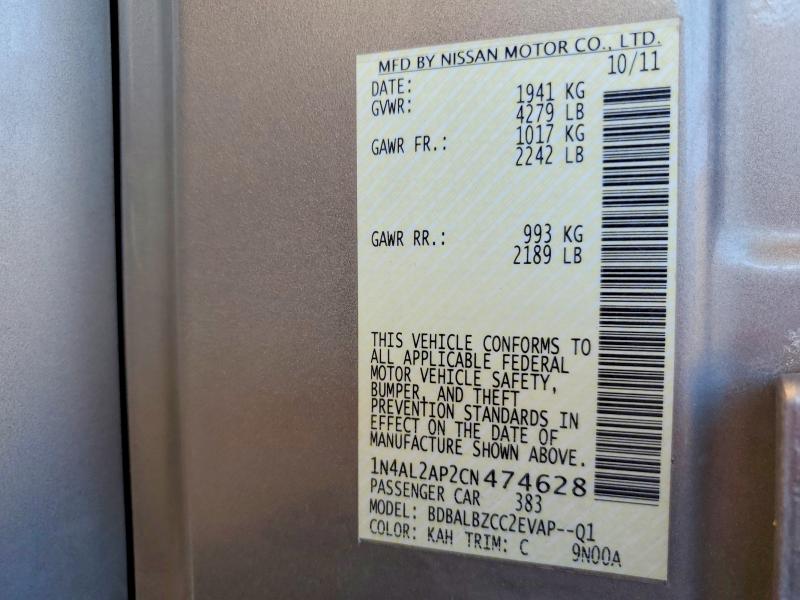 2012 Nissan Altima მანქანა იყიდება აუქციონზე, vin: 1N4AL2AP2CN474628, აუქციონის ნომერი: 55584256