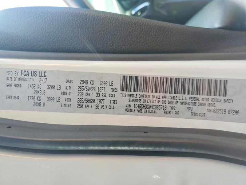 Продаж на аукціоні авто 2017 Dodge Durango, vin: 1C4RDHDG0HC805718, номер лоту: 56983776