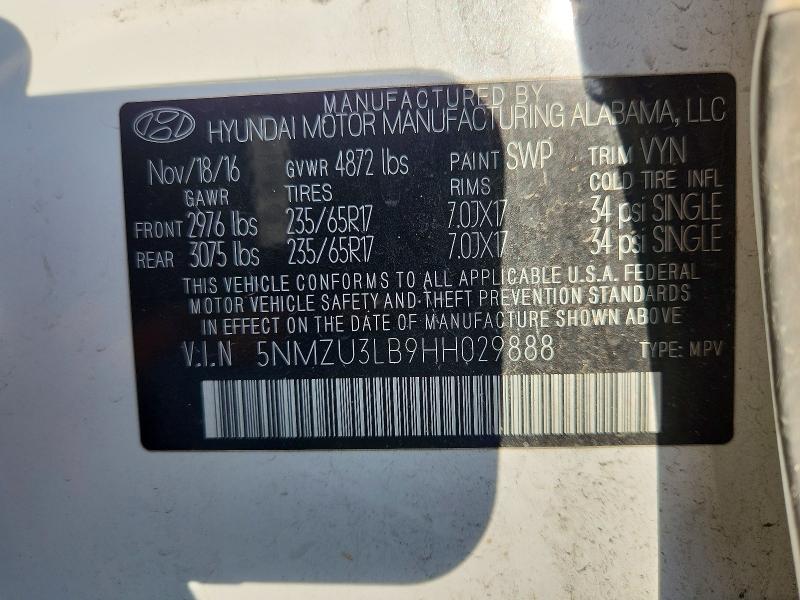 2017 Hyundai Santa Fe Sport მანქანა იყიდება აუქციონზე, vin: 5NMZU3LB9HH029888, აუქციონის ნომერი: 55584676