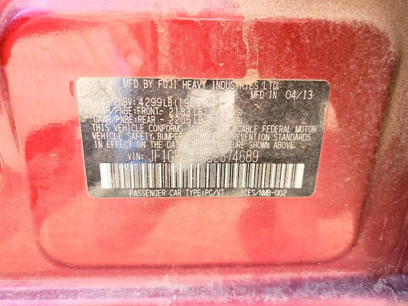 56796656 :رقم المزاد ، JF1GPAL66D2874689 vin ، 2013 Subaru Impreza مزاد بيع
