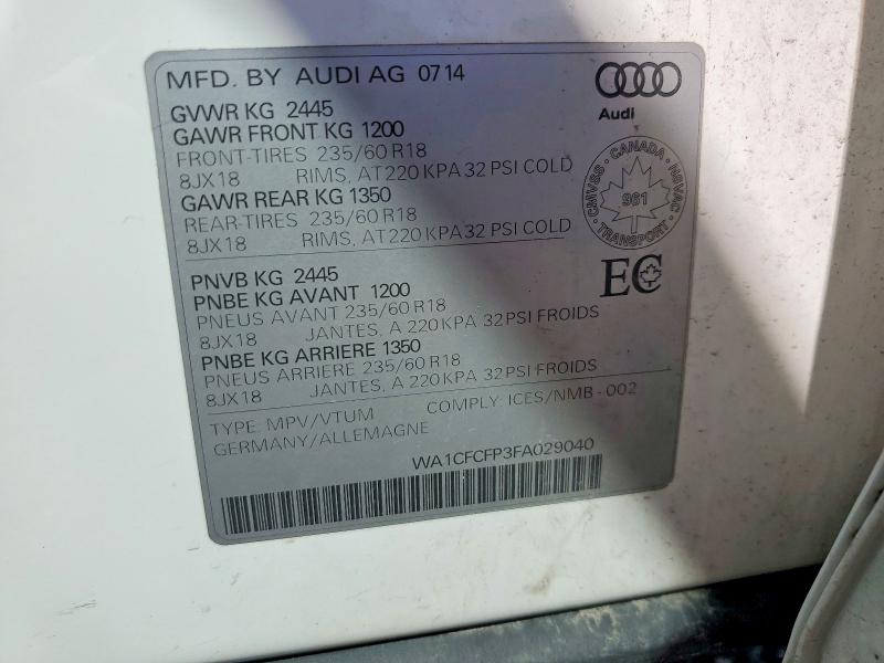 Продажа на аукционе авто 2015 Audi Q5, vin: WA1CFCFP3FA029040, номер лота: 56509016
