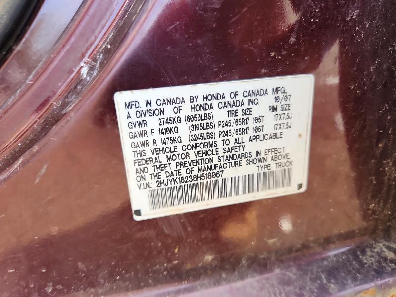 57625596 :رقم المزاد ، 2HJYK16238H518067 vin ، 2008 Honda Ridgeline مزاد بيع