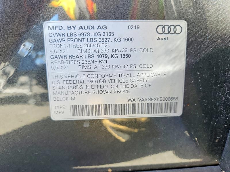 Aukcja sprzedaży 2019 Audi E-tron, vin: WA1VAAGEXKB006688, numer aukcji: 56303646