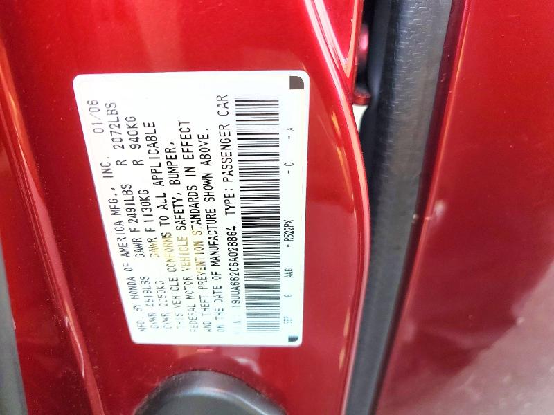 57991336 :رقم المزاد ، 19UUA66206A028864 vin ، 2006 Acura 3.2tl مزاد بيع