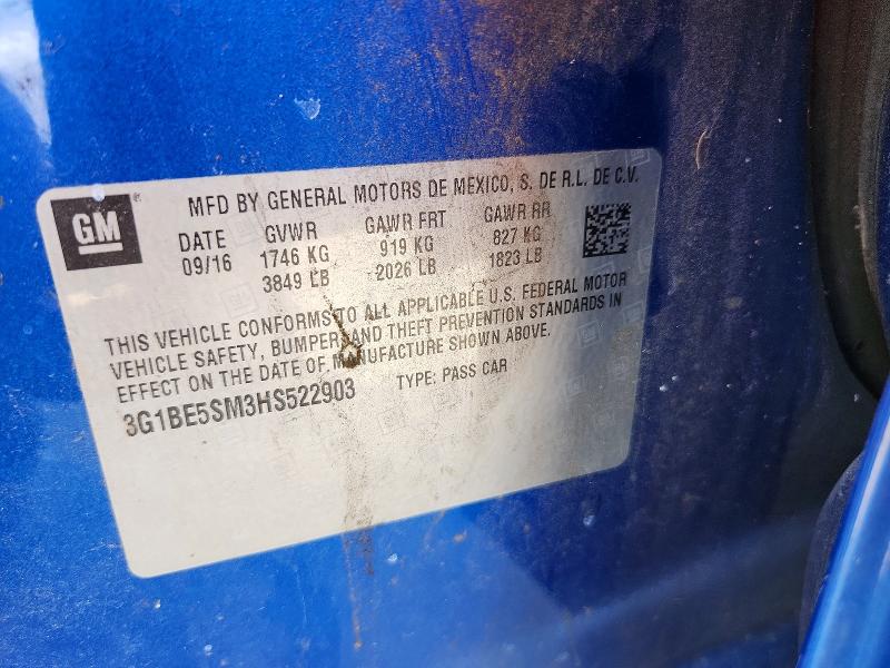 55163666 :رقم المزاد ، 3G1BE5SM3HS522903 vin ، 2017 Chevrolet Cruze مزاد بيع