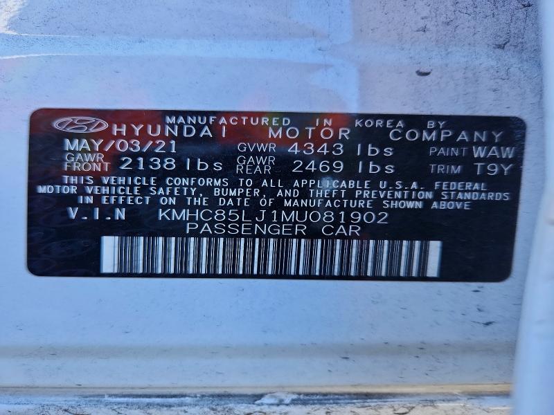 57933876 :رقم المزاد ، KMHC85LJ1MU081902 vin ، 2021 Hyundai Ioniq مزاد بيع