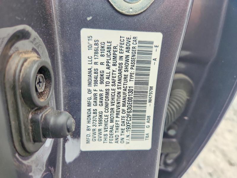 Aukcja sprzedaży 2016 Honda Civic, vin: 19XFC2F63GE001301, numer aukcji: 56287296